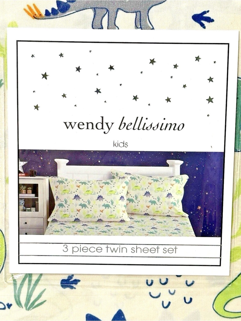 Wendy Bellissimo Colorful 3-Piece Twin Dinosaur Beige Sheet Set 100% Polyester - Picture 2 of 6